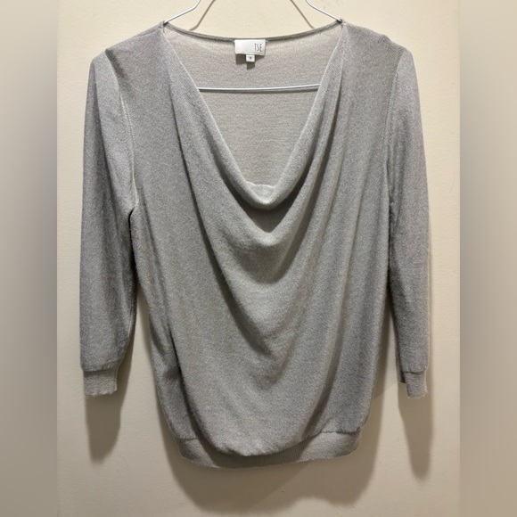 TSE Cashmere Sparkly Gray Cowl Neck Sweater‎ Women’s Sz M - Picture 1 of 9